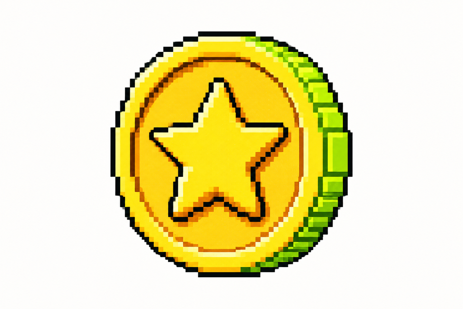 Pixel illustration of a free virtual coin token with a star stamp
